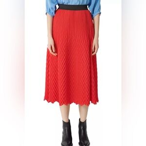 Maje Jissa Pleated Red Midi Skirt Size 1 EUC